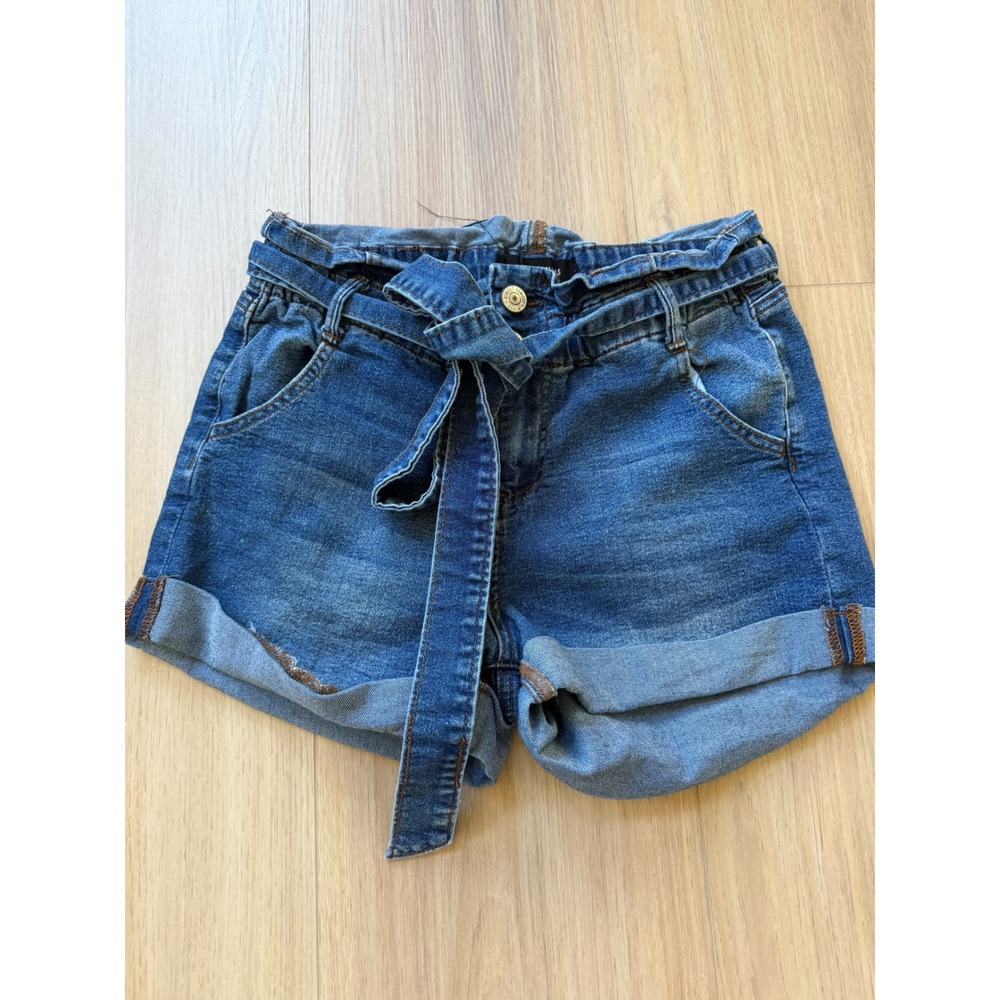 Almost Famous Denim Paperbag Waist Shorts Size S High Rise Tie Belt